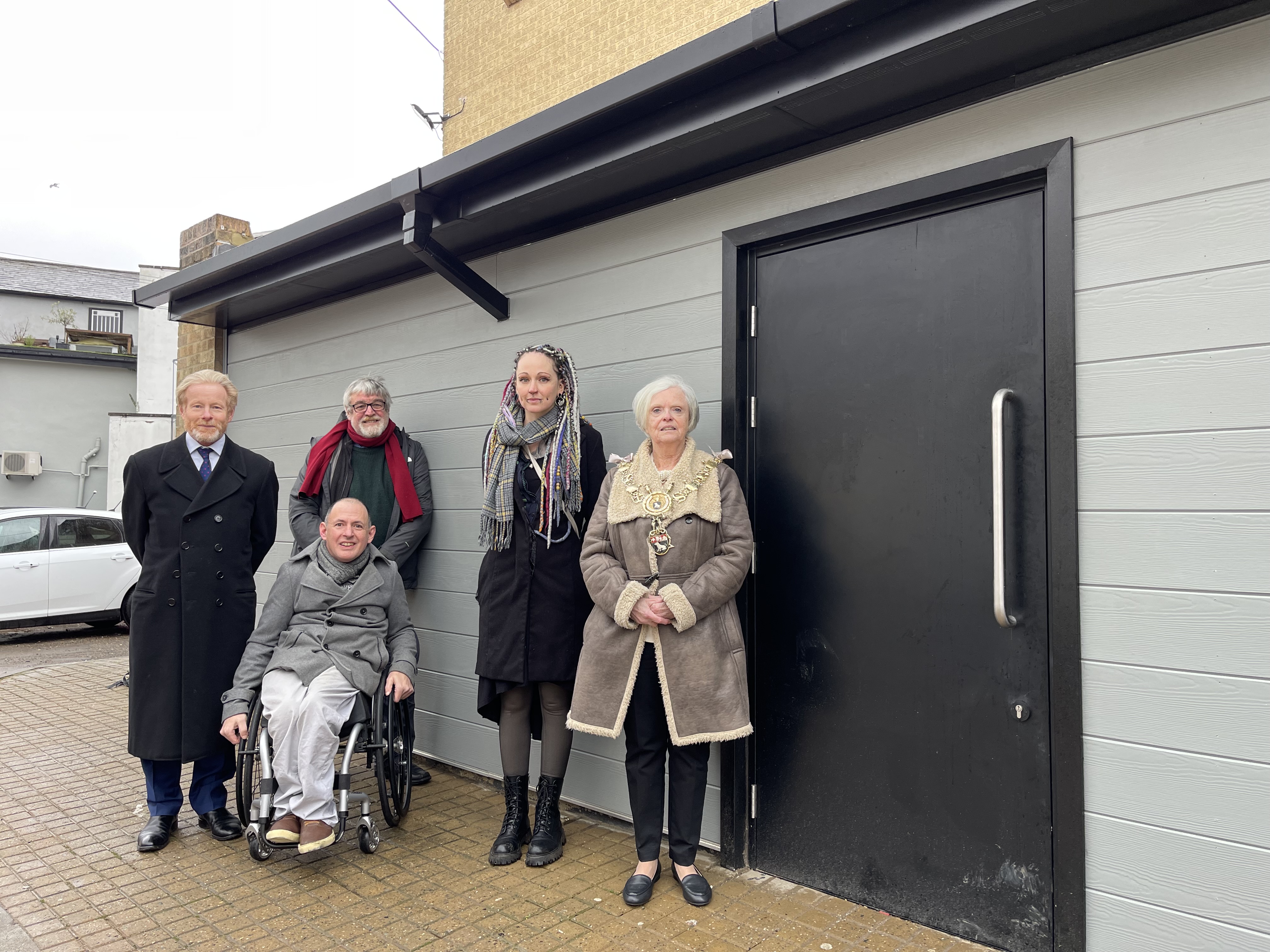 Representatives from Babergh District Council and Sudbury Town Council at newly refurbished Gaol Lane toilets