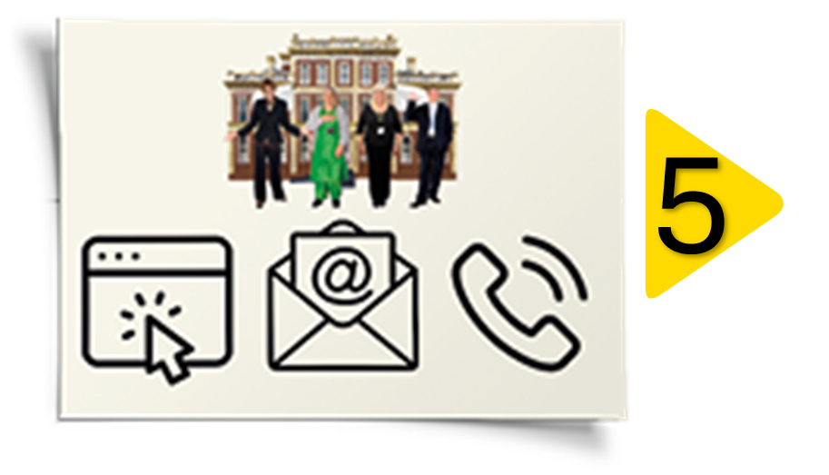 Image of a government building and contact icons