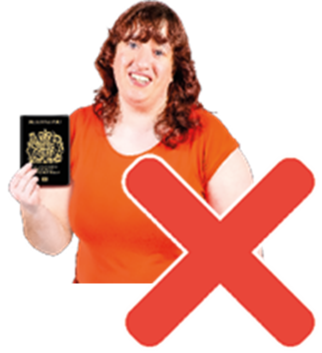 Image of a person holding photographic identification crossed through