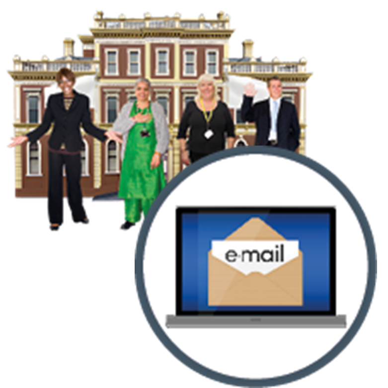 Image of a government building and an email icon